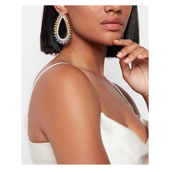Express Rainbow Ombré Rhinestone Teardrop Earrings | Brand New With Tags - Picture 4 of 9